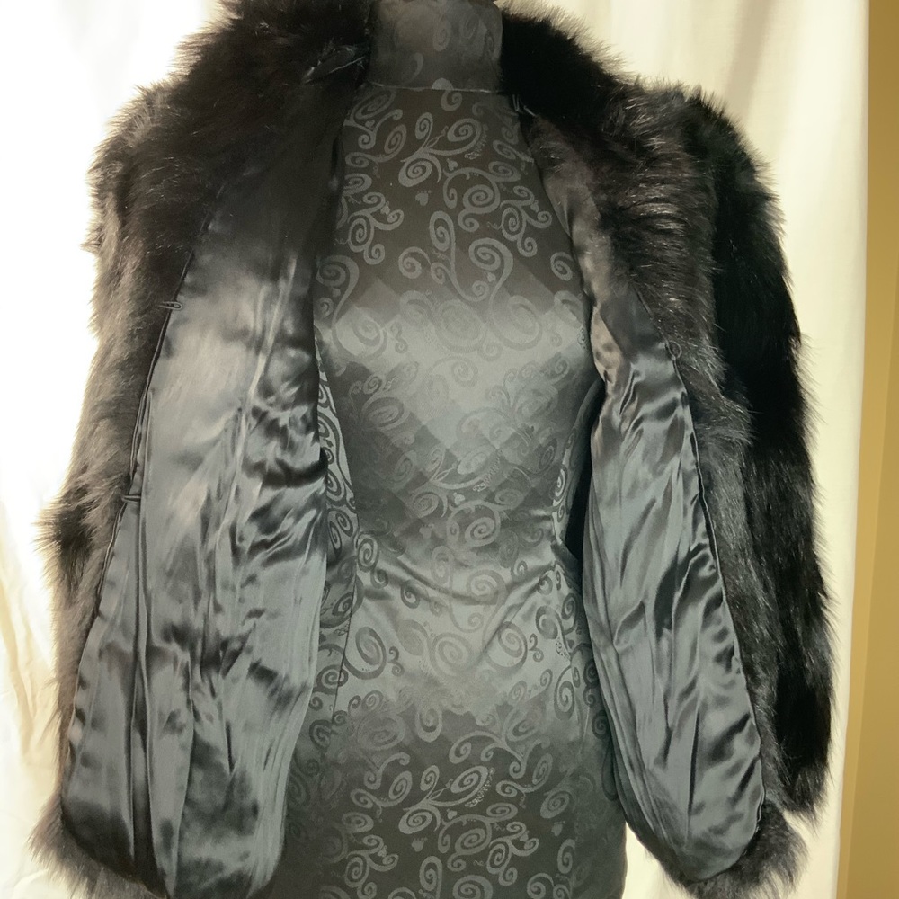 Fur Coat Faux Black Womens 44" Bust #EL26 - Picture 3 of 5